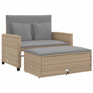 vidaXL Dvivietė sodo sofa su pagalvėlėmis, smėlio spalvos, poliratanas