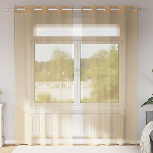 vidaXL Voile užuolaidos su įvorėmis, 2vnt., smėlio spalvos