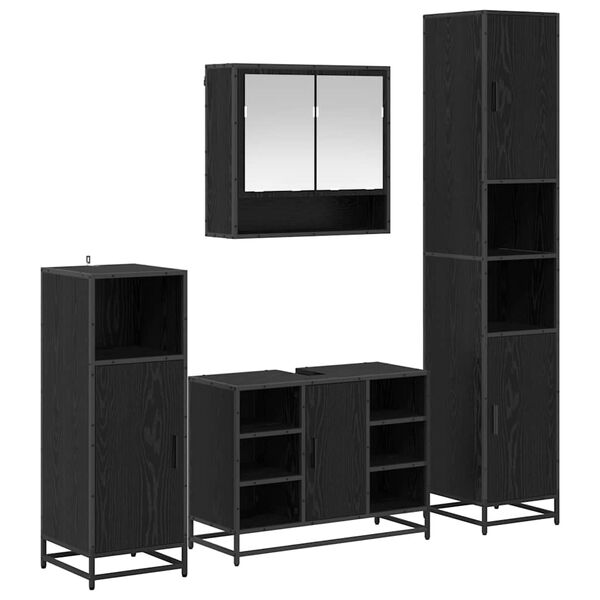 vidaXL Vonios baldų rinkinys 4 pcs Juodas ąžuolas Apdirbta mediena