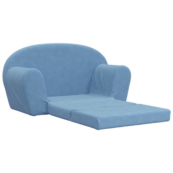 vidaXL Dvivietė vaiki&scaron;ka sofa-lova, mėlynos spalvos, mink&scaron;tas pliu&scaron;as
