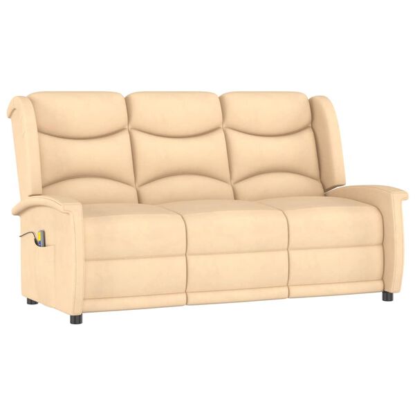 vidaXL Trivietis atlošiamas masažinis krėslas, kreminis, audinys