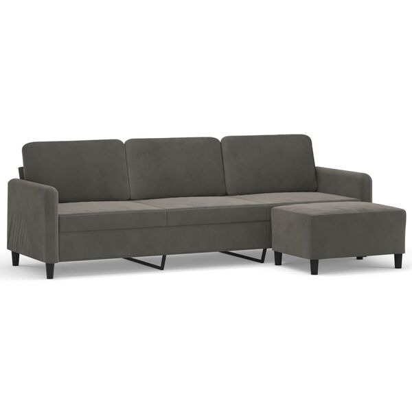 vidaXL Trivietė sofa su pakoja, tamsiai pilkos spalvos, 210cm, aksomas