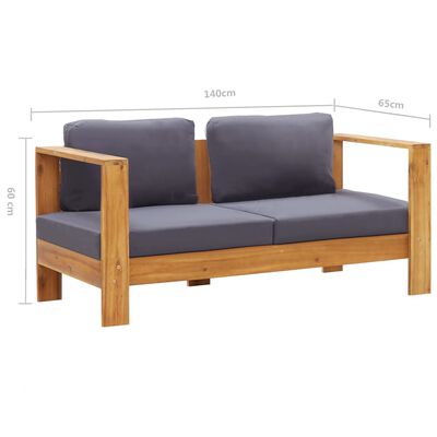 vidaXL Sodo sofa-suoliukas su pagalvėmis, 140cm, pilka, akacija