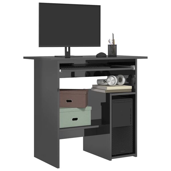 vidaXL Rašomasis stalas, pilkos spalvos, 80x45x74cm, MDP, ypač blizgus