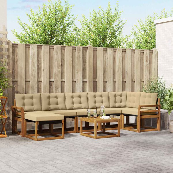 vidaXL Lauko sofos komplektas su pagalve 8 pcs Natūralus ir bežinis