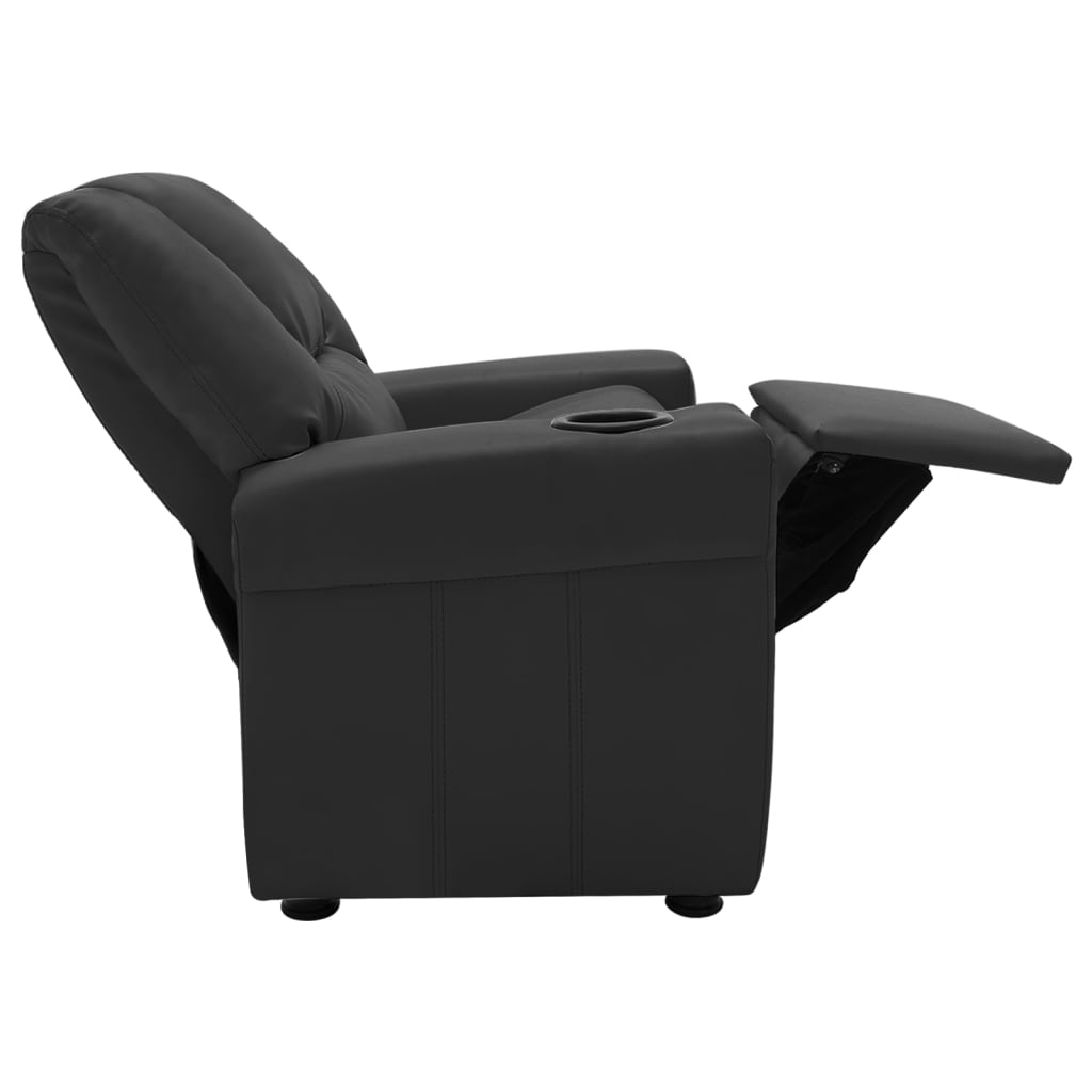 vidaXL Vaikiškas atlošiamas krėslas, juodos spalvos, dirbtinė oda