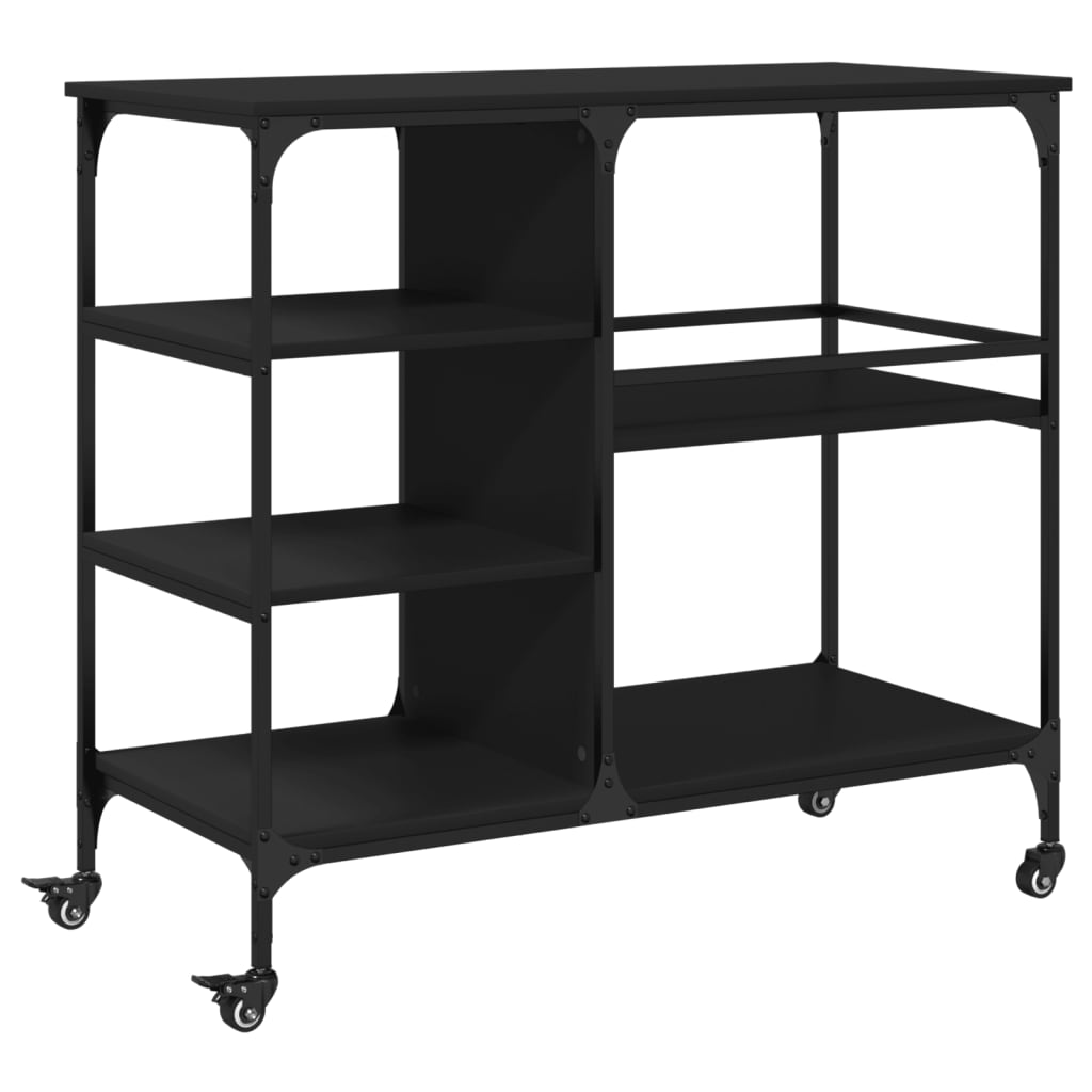 vidaXL Virtuvės vežimėlis, juodas, 100x45x89,5cm, apdirbta mediena