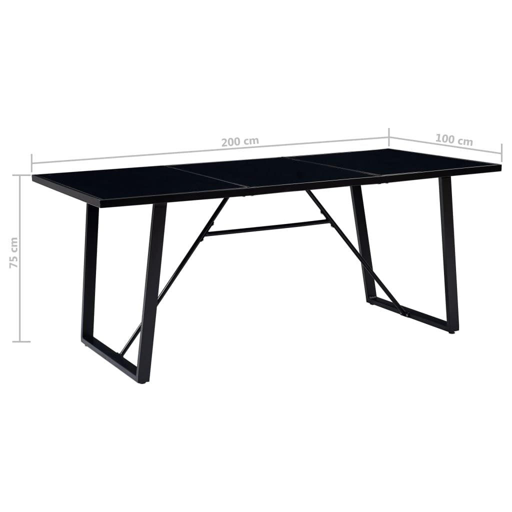 vidaXL Valgomojo stalas, juodas, 200x100x75cm, grūdintas stiklas
