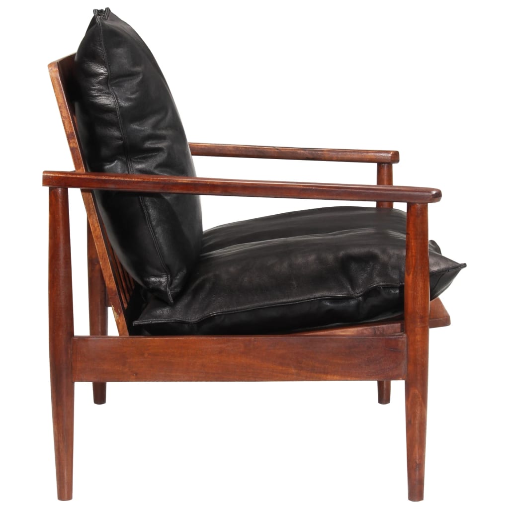 vidaXL Dvivietė sofa, juodos spalvos, tikra oda ir akacijos masyvas