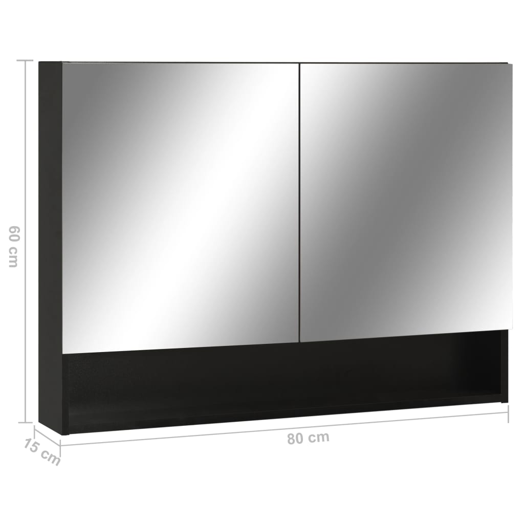 vidaXL Veidrodinė vonios spintelė su LED, juoda, 80x15x60cm, MDF
