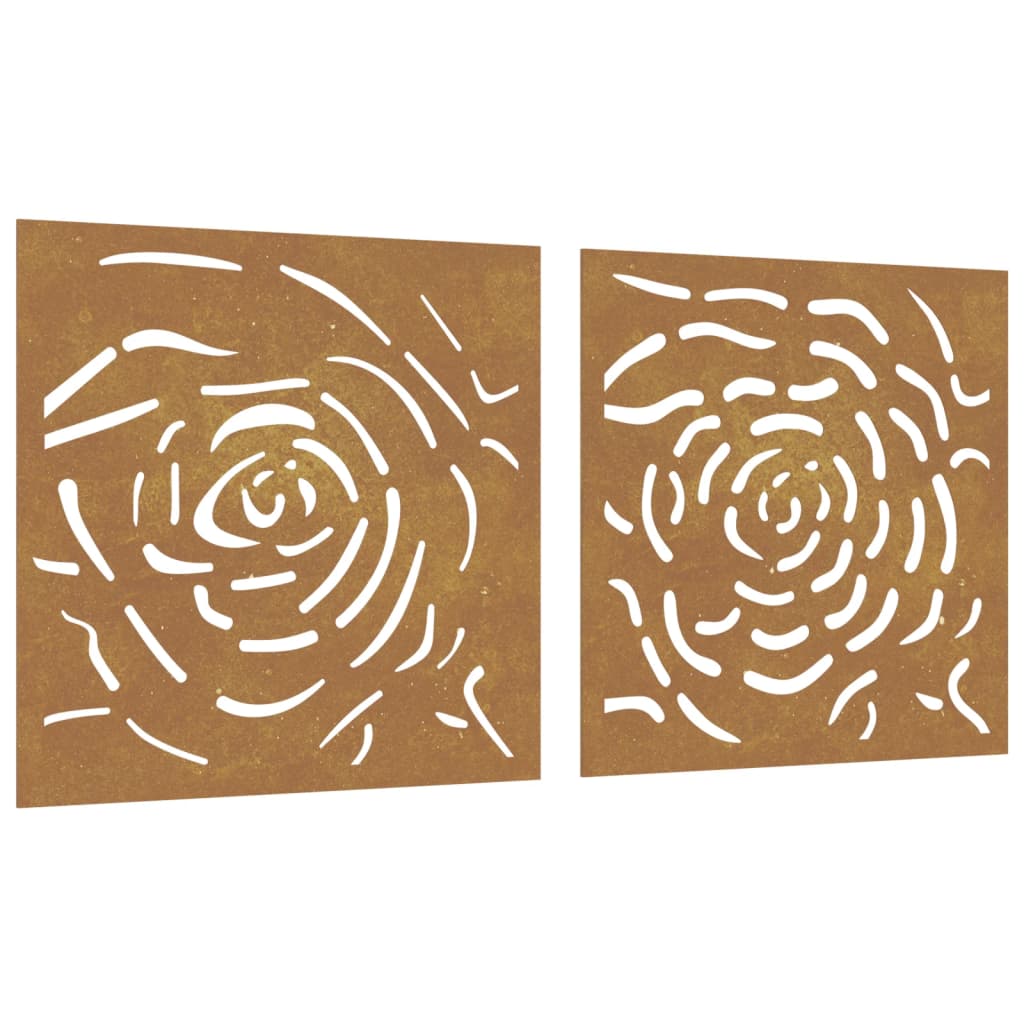 vidaXL Sodo sienos dekoracija, 2 dalių, 55x55cm, corten plienas, rožė