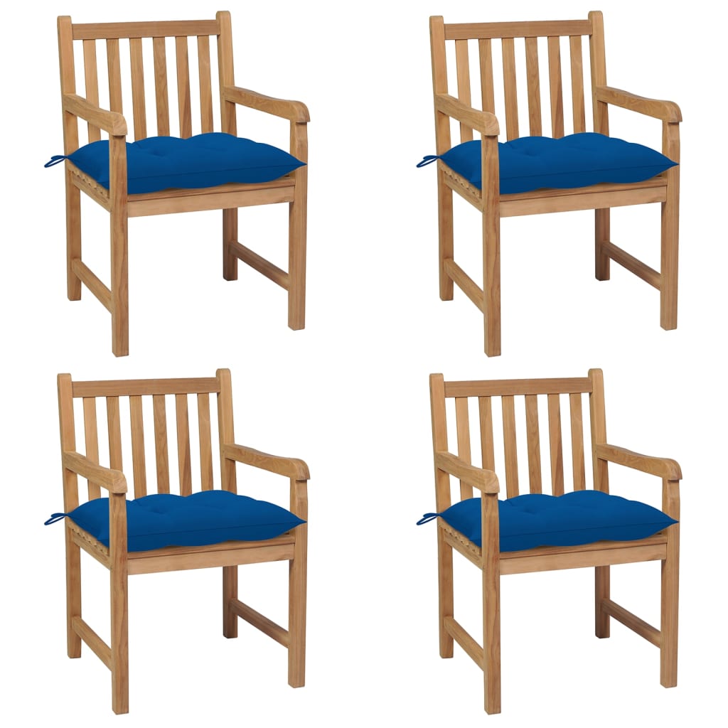 vidaXL Sodo kėdės su mėlynomis pagalvėlėmis, 4vnt., tikmedžio masyvas