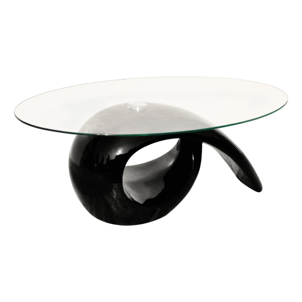 vidaXL Kavos stal. su ovaliu stikl. stalviršiu, ypač blizgus, juodas