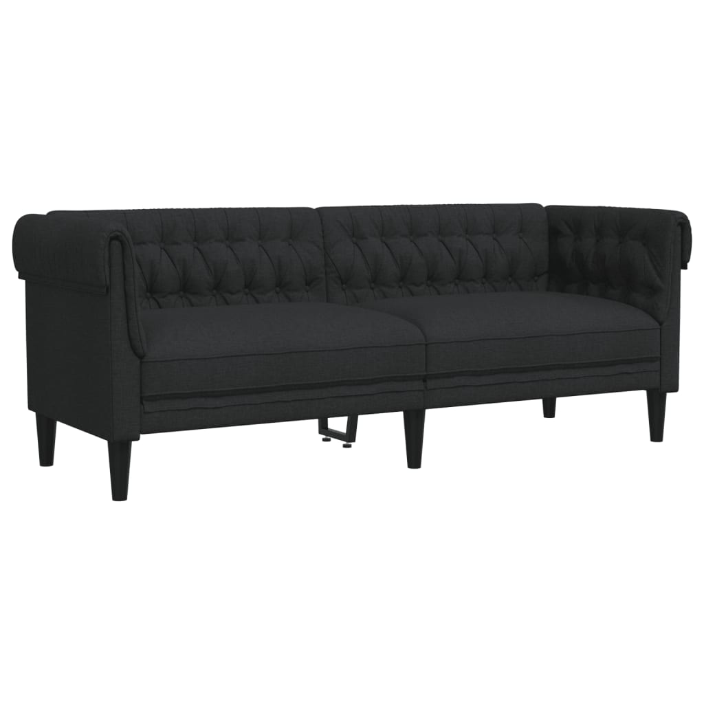 vidaXL Trivietė chesterfield sofa, juodos spalvos, audinys