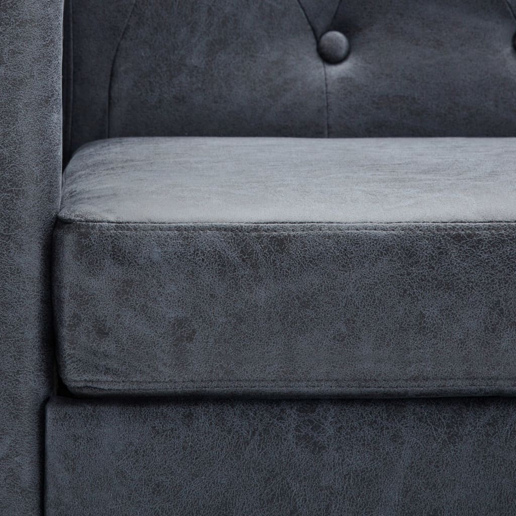 vidaXL Trivietė Chesterfield sofa, dirbtinė zomšos oda, pilka