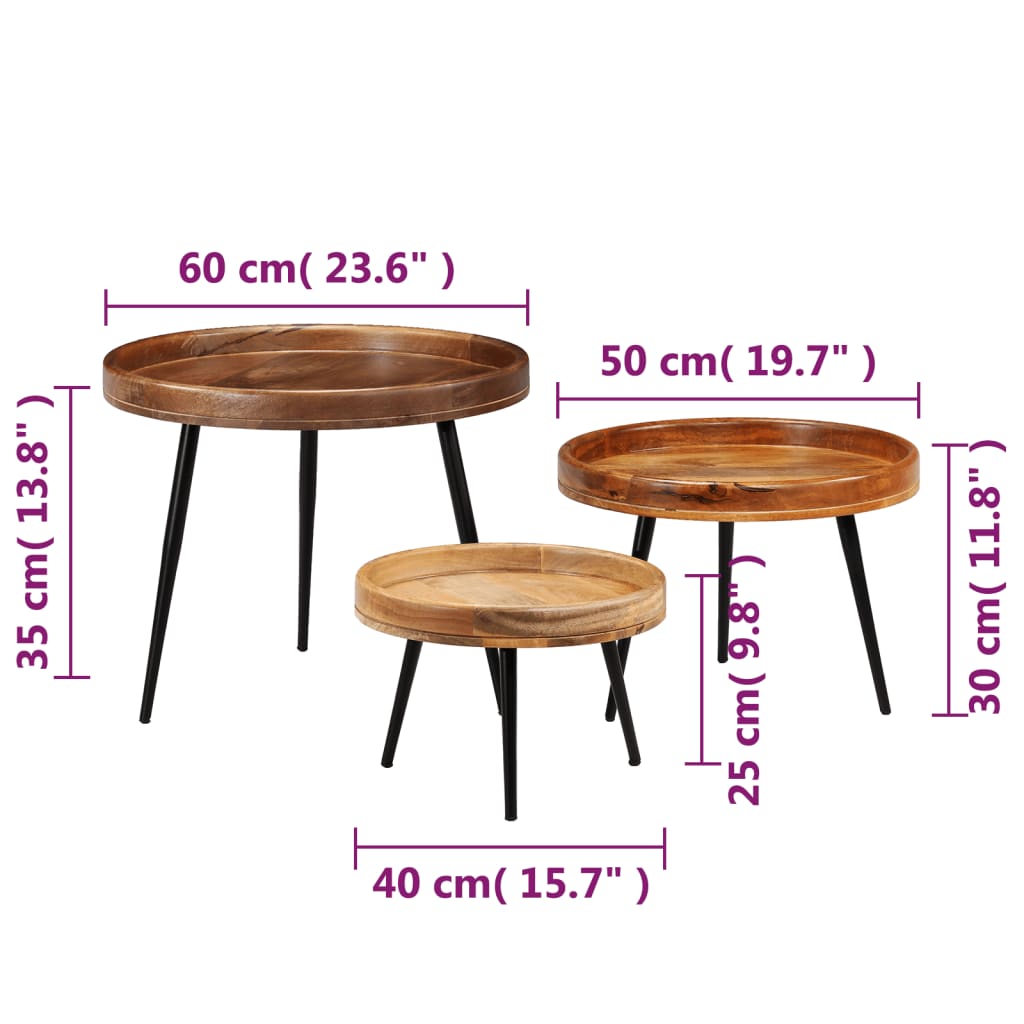 vidaXL 3d. staliukų komplektas, mango medienos masyvas ir plienas