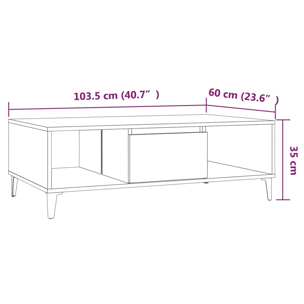 vidaXL Kavos staliukas, pilkos ąžuolo spalvos, 103,5x60x35cm, MDP