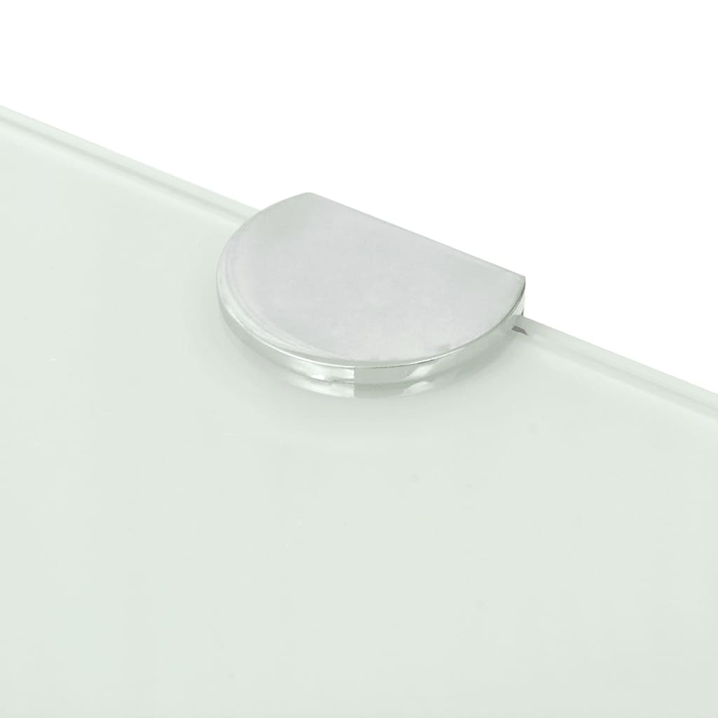 vidaXL Kampinė lentyna su chromo laikikliais, baltas stiklas 25x25 cm