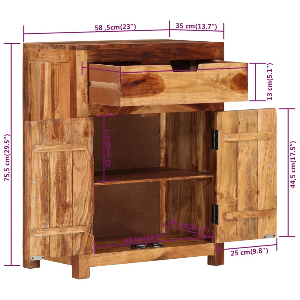 vidaXL Šoninė spintelė, 58,5x35x75,5cm, akacijos medienos masyvas
