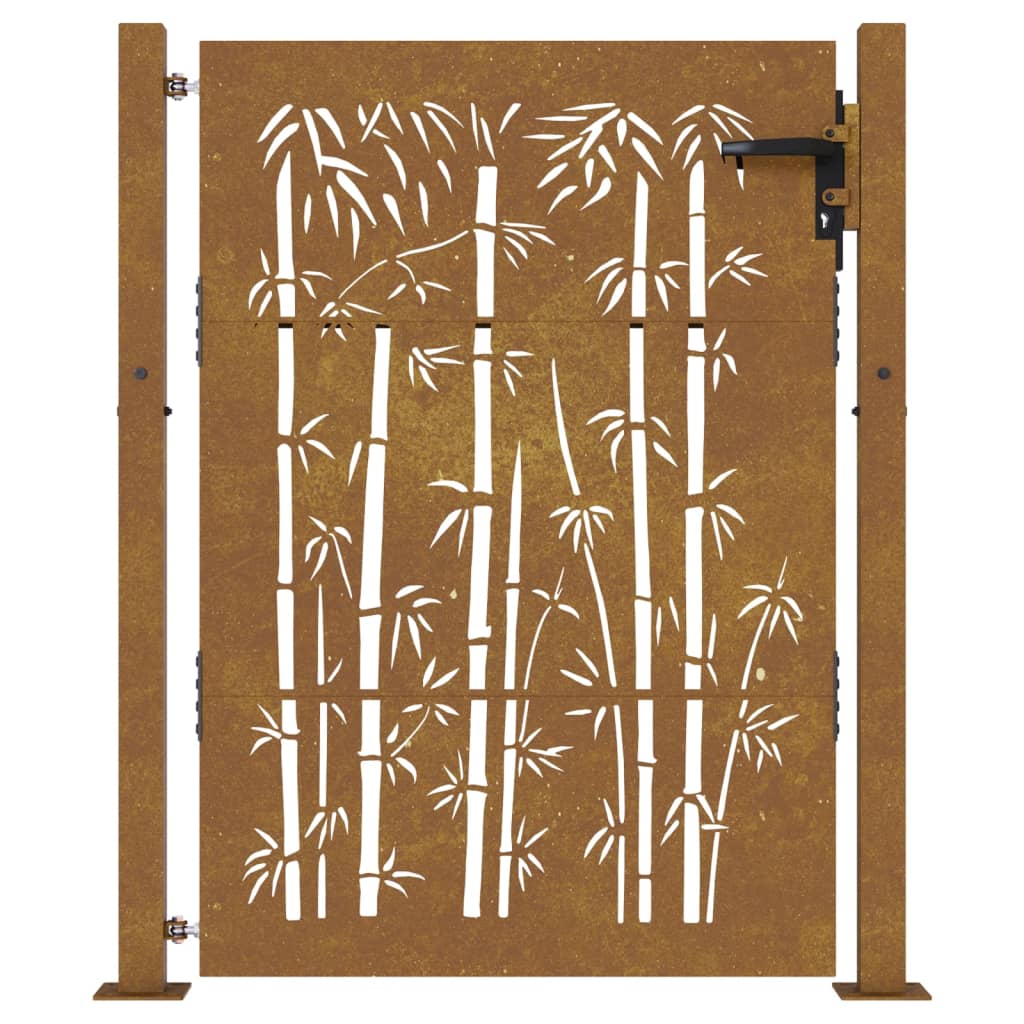 vidaXL Sodo vartai, 105x130cm, corten plienas, bambuko dizaino