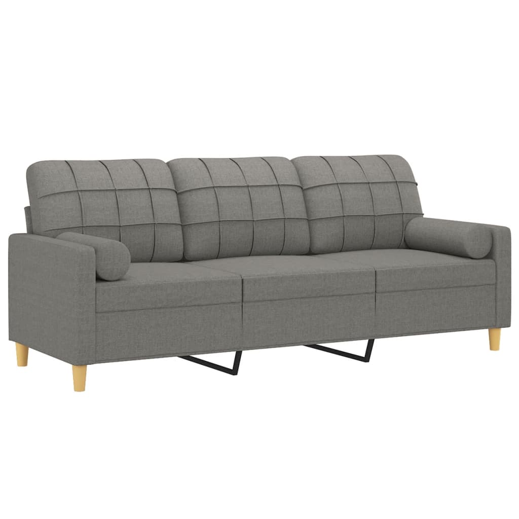 vidaXL Trivietė sofa su pagalvėmis, tamsiai pilka, 180cm, audinys