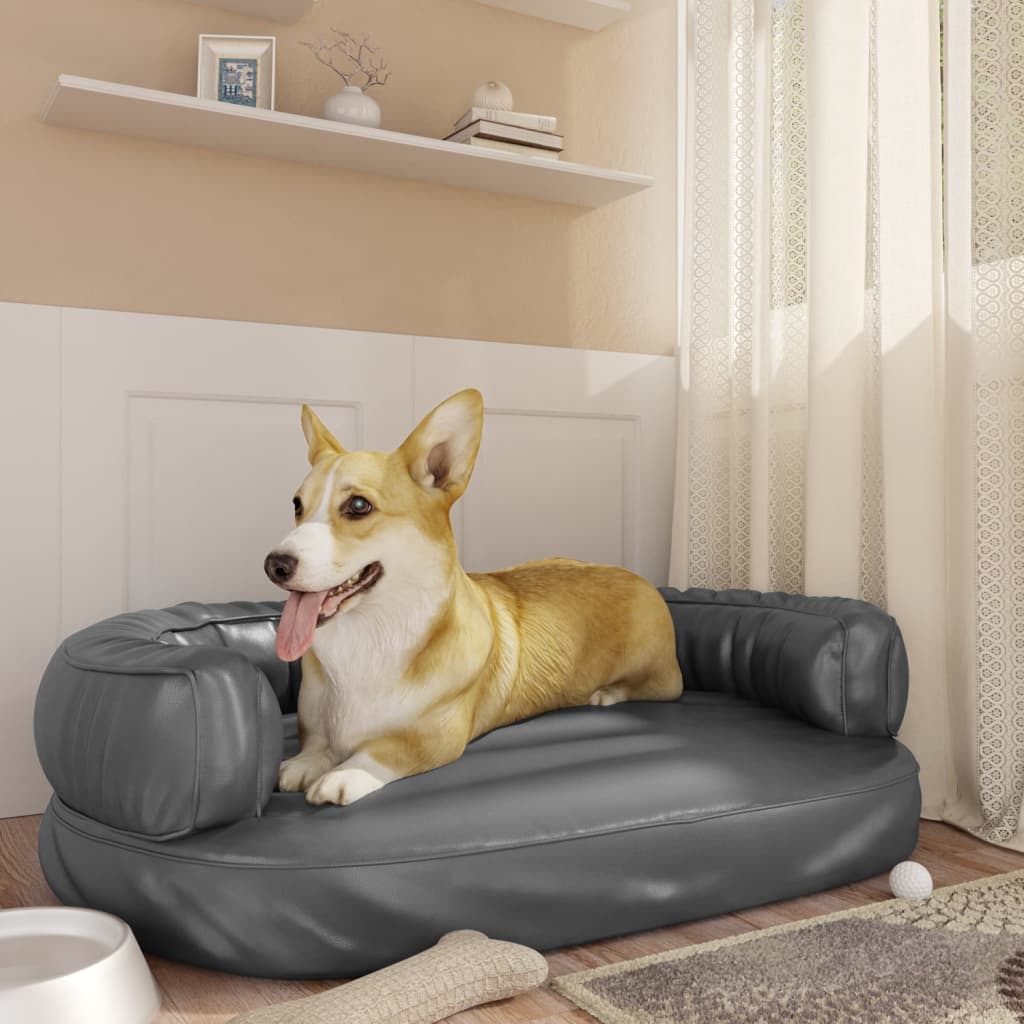 vidaXL Ergonomiška lova šunims, pilkos spalvos, 88x65cm, dirbtinė oda