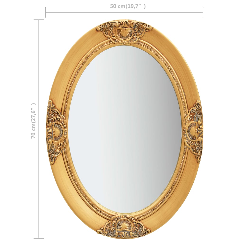 vidaXL Sieninis veidrodis, auksinis, 50x70cm, barokinio stiliaus