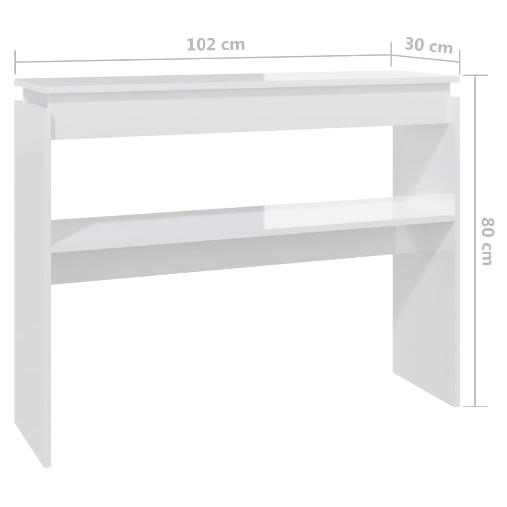 vidaXL Konsolinis staliukas, baltas, 102x30x80cm, MDP, labai blizgus