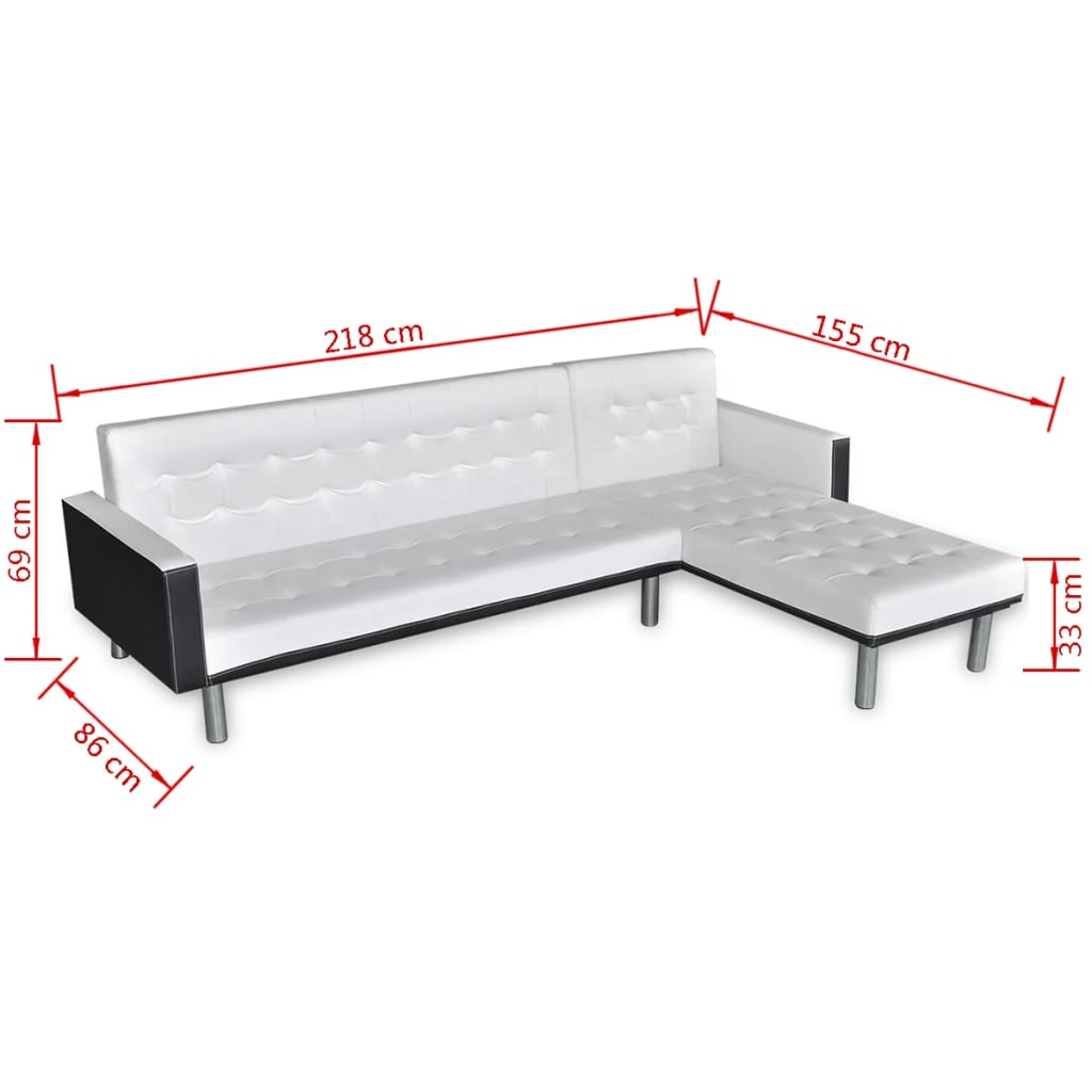 vidaXL Sofa-lova, L formos, dirbtinė oda, balta
