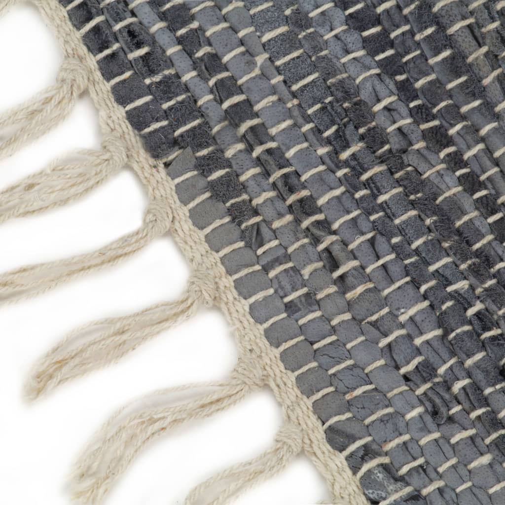 vidaXL Chindi kilimėlis, pilkos spalvos, 120x170cm, oda, rankų darbo