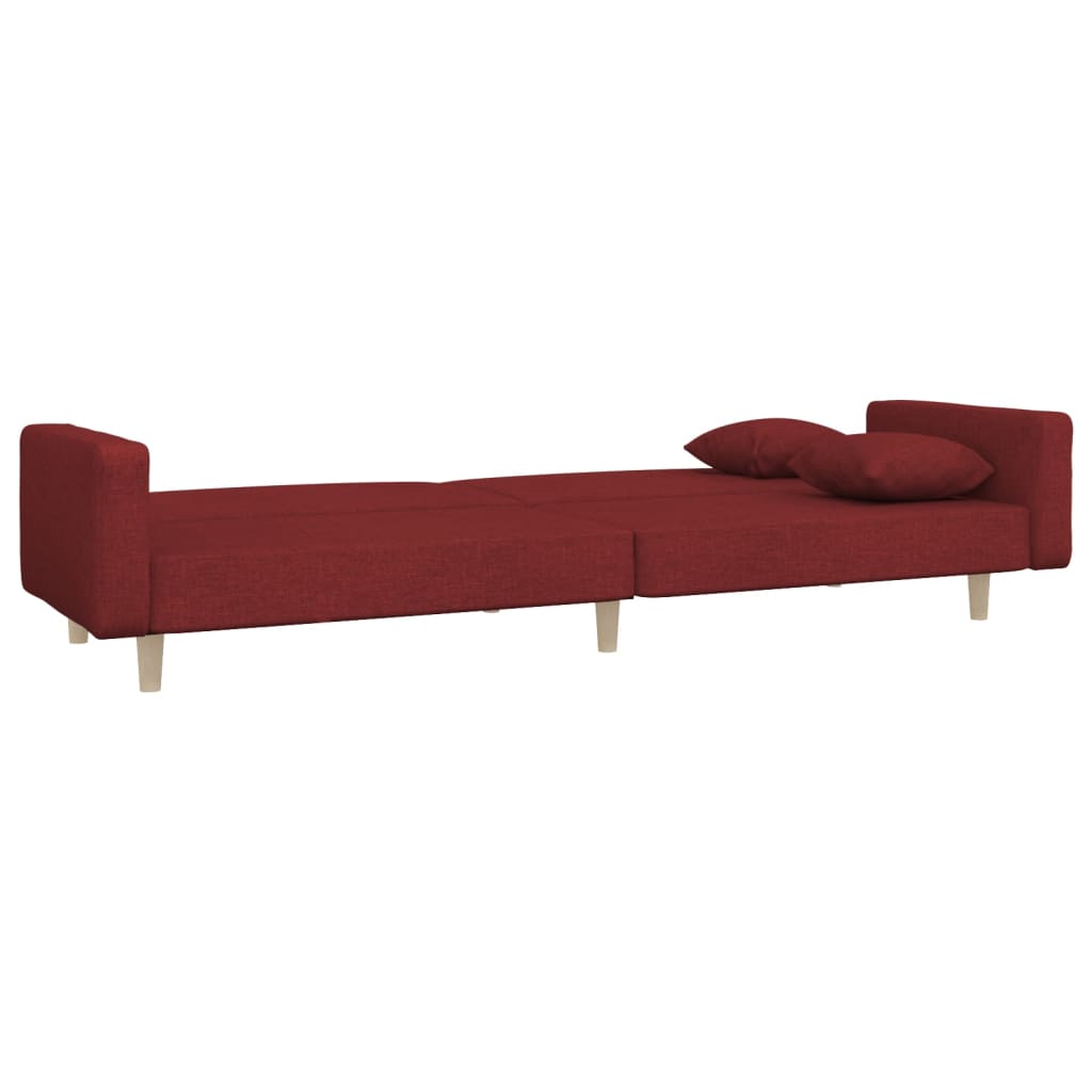 vidaXL Dvivietė sofa-lova su dvejomis pagalvėmis, vyno, audinys
