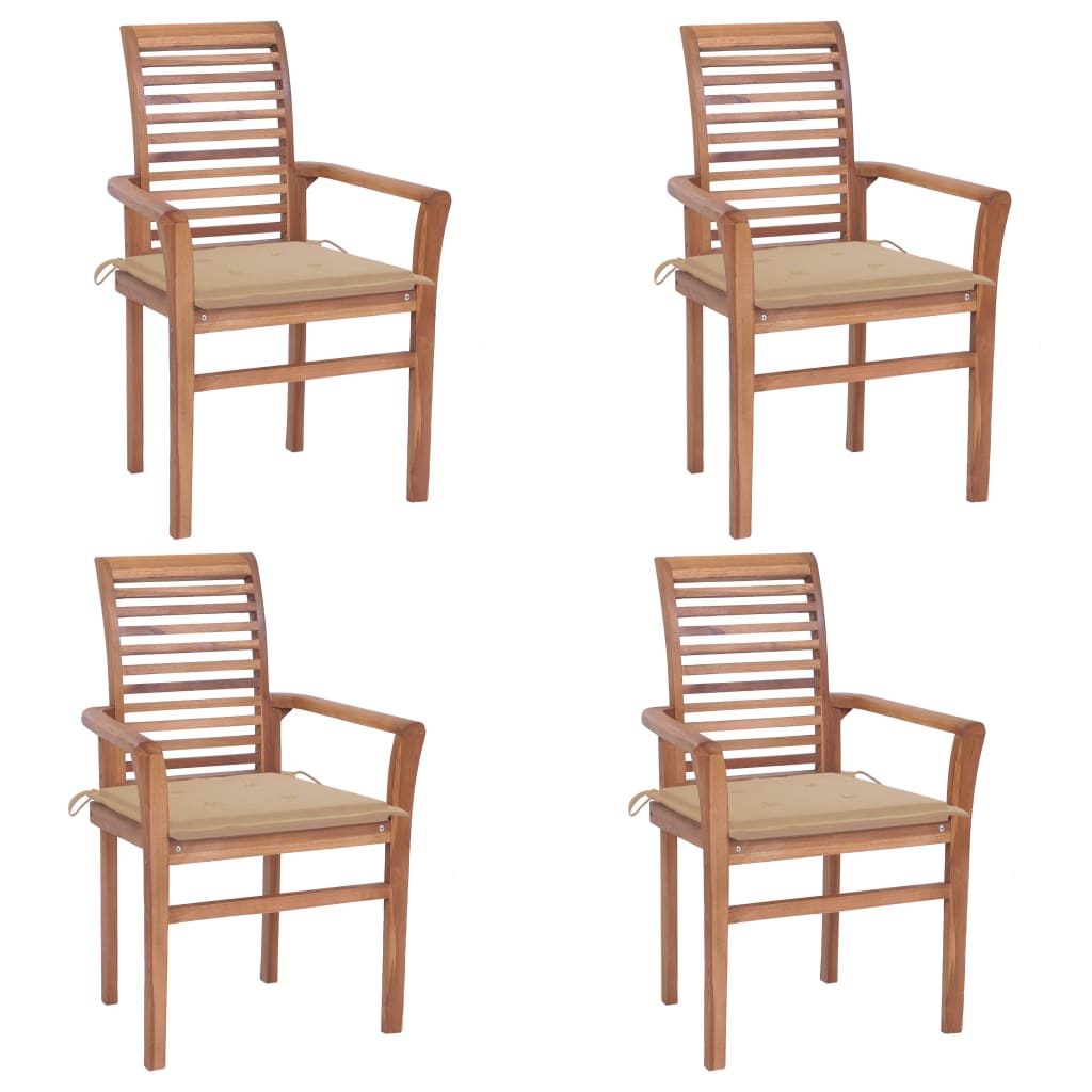 vidaXL Valgomojo kėdės su smėlio spalvos pagalvėlėmis, 4vnt., tikmedis
