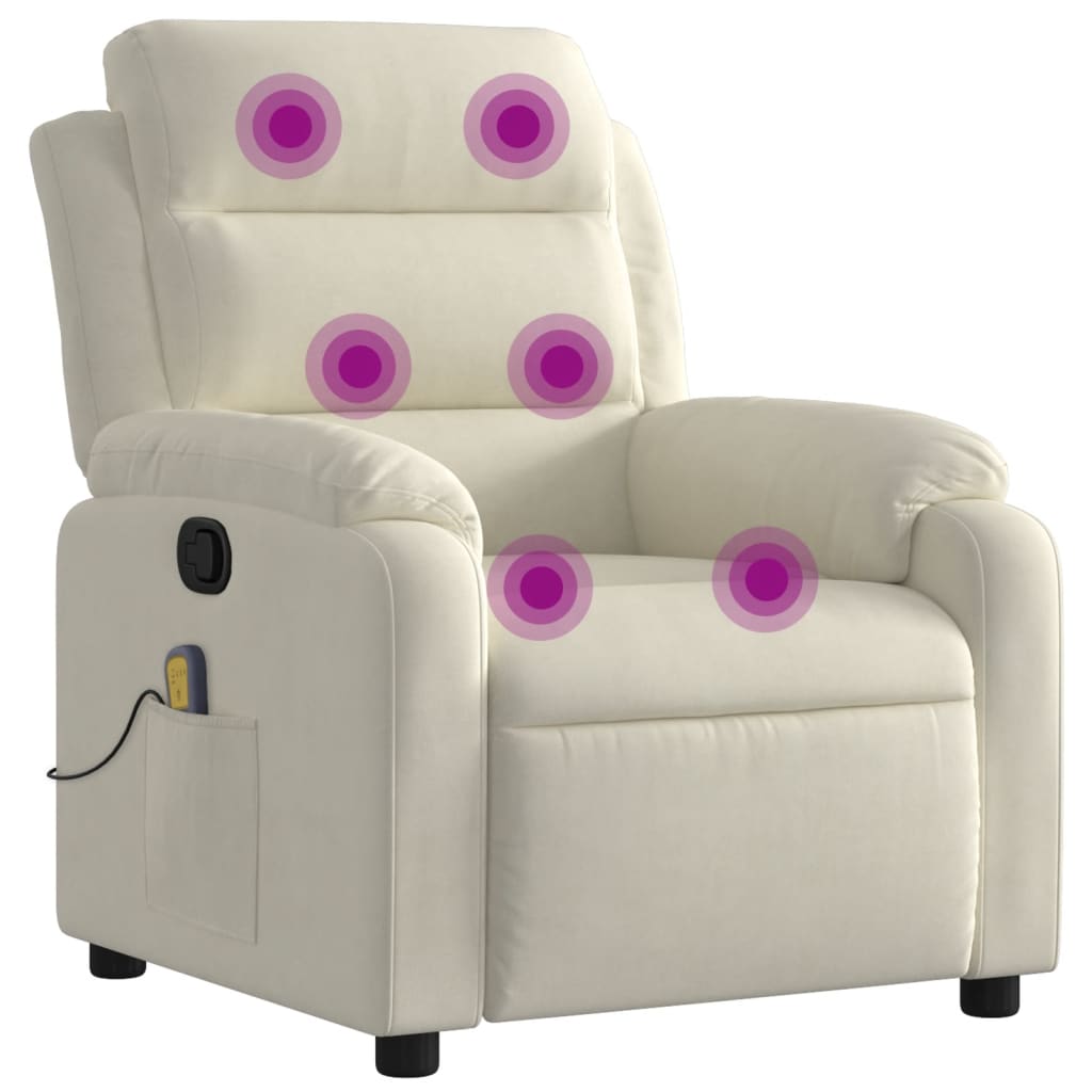 vidaXL Atlošiamas masažinis krėslas, kreminės spalvos, aksomas
