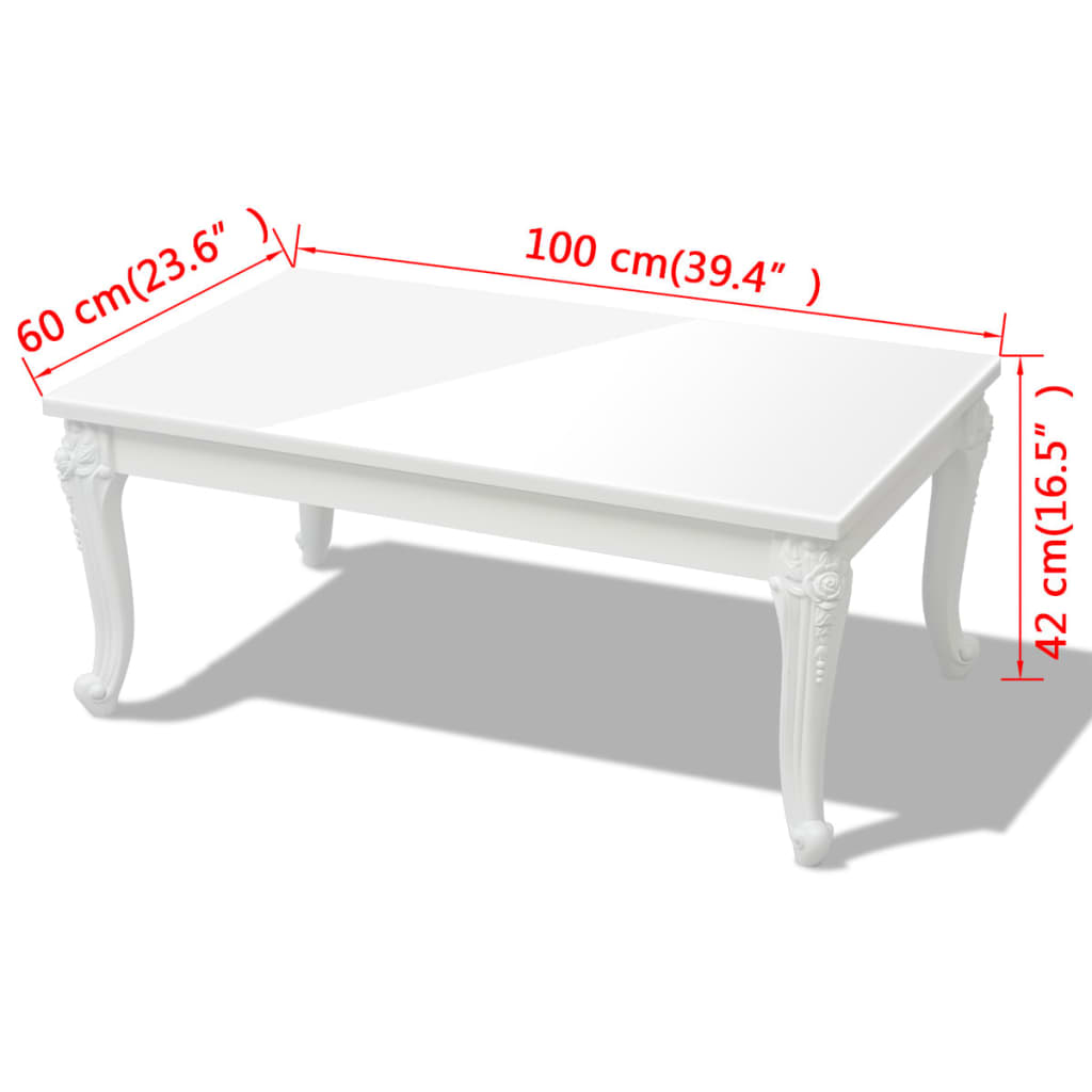 vidaXL Kavos staliukas, 100x60x42 cm, labai blizgus, baltas
