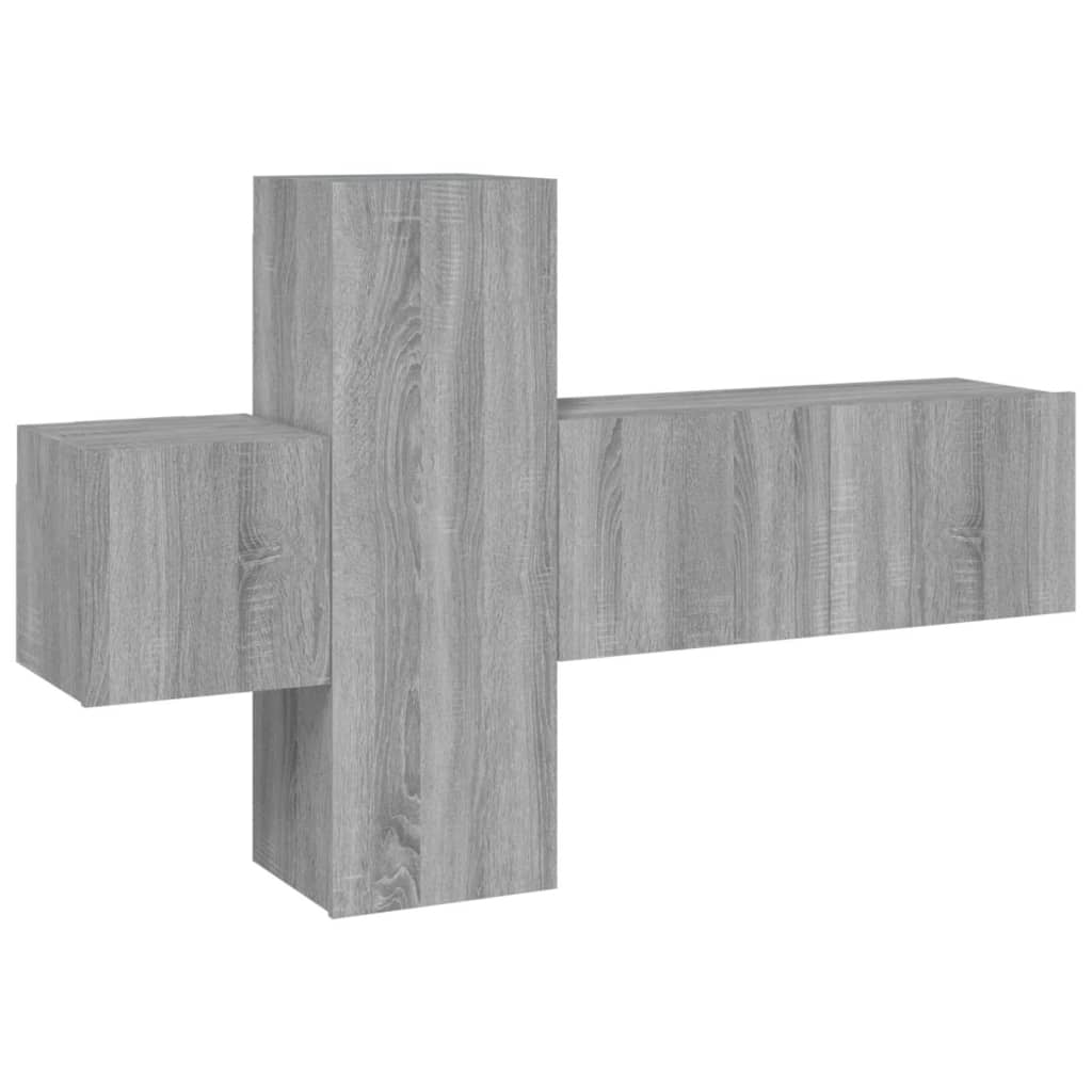 vidaXL TV spintelių komplektas, 3 dalių, pilkas ąžuolo, mediena
