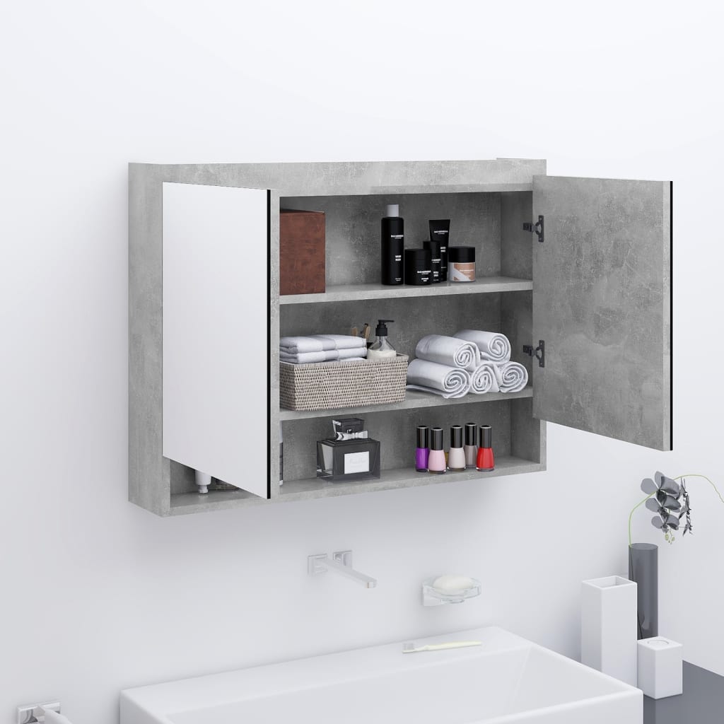 vidaXL Veidrodinė vonios spintelė, betono pilka, 80x15x60cm, MDF