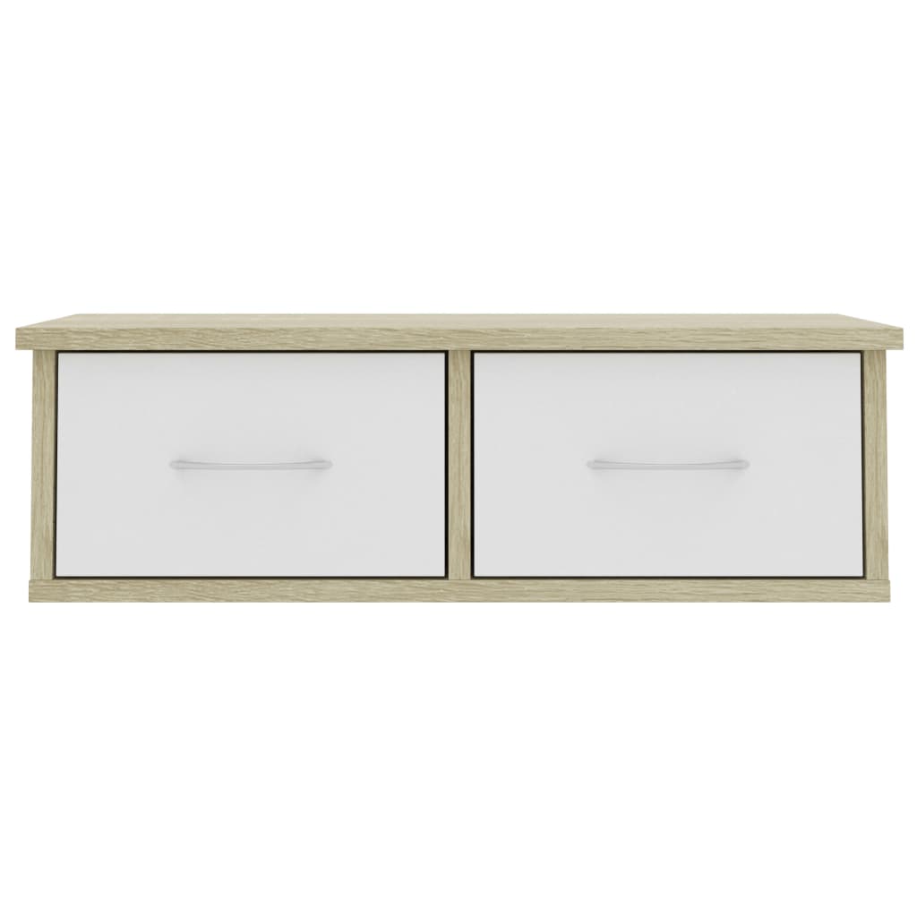 vidaXL Sieninė lentyna su stalčiais, balta/ąžuolo, 60x26x18,5cm, MDP