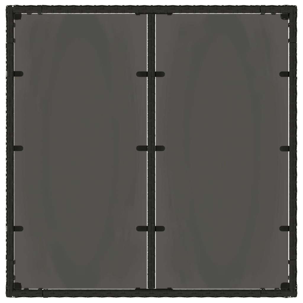 vidaXL Stalas su stikliniu stalviršiu, juodas, 90x90x75cm, poliratanas