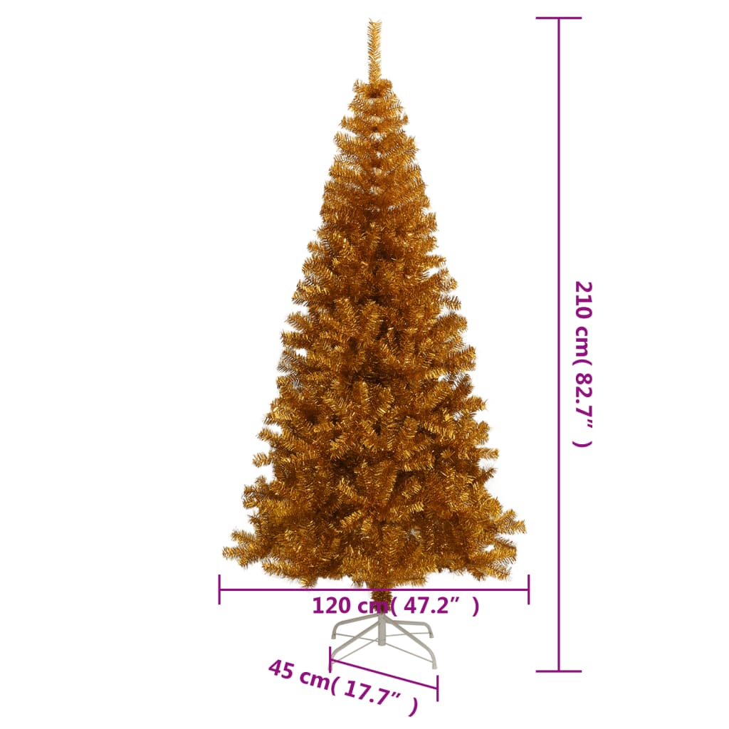 vidaXL Dirbtinė Kalėdų eglutė su stovu, auksinės spalvos, 210cm, PET