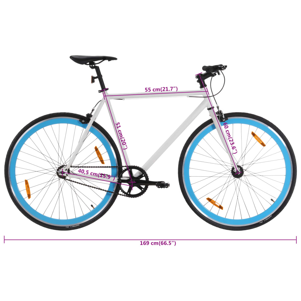vidaXL Fiksuotos pavaros dviratis, baltas ir mėlynas, 700c, 51cm