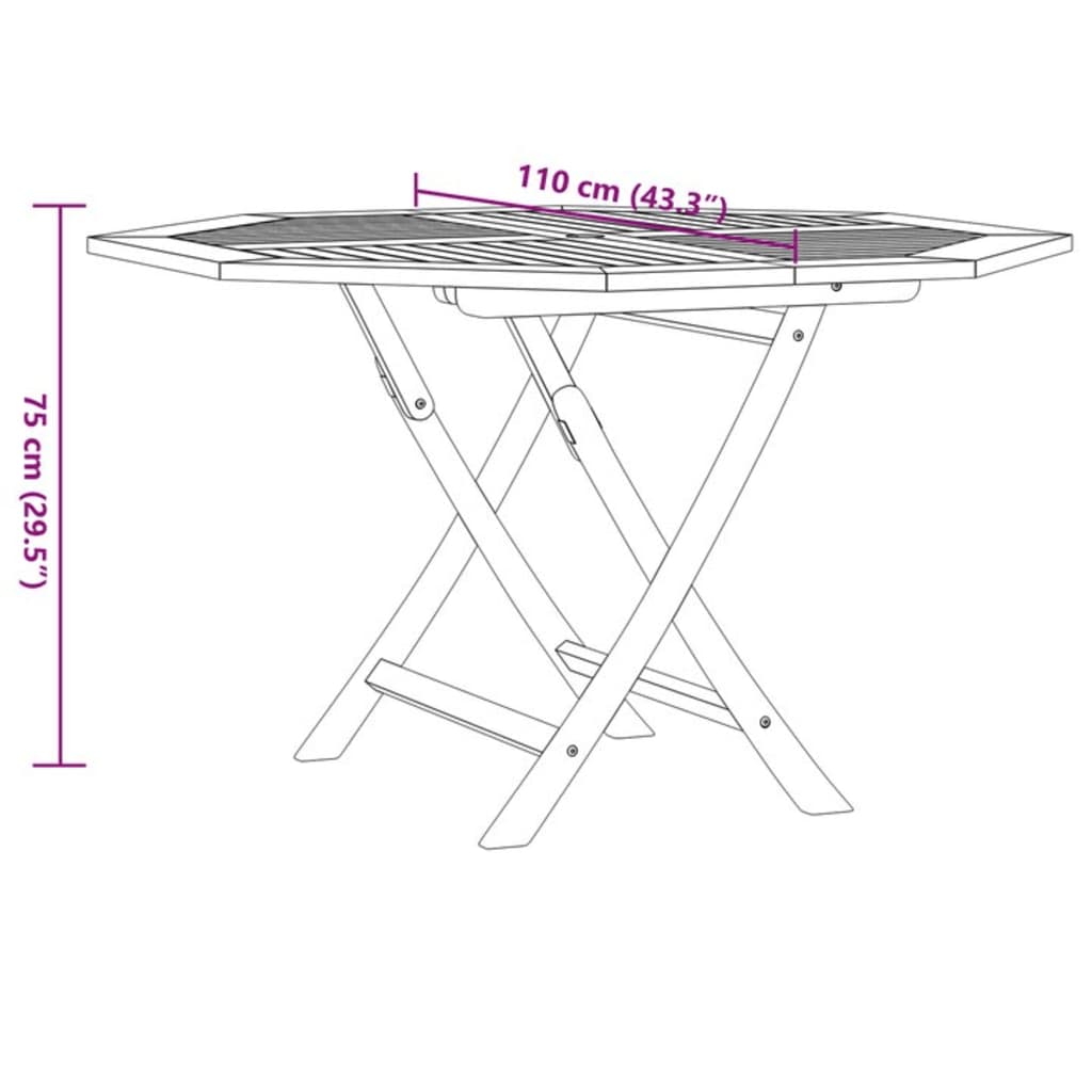 vidaXL Sulankstomas sodo stalas, 110x110x75 cm, tikmedžio masyvas