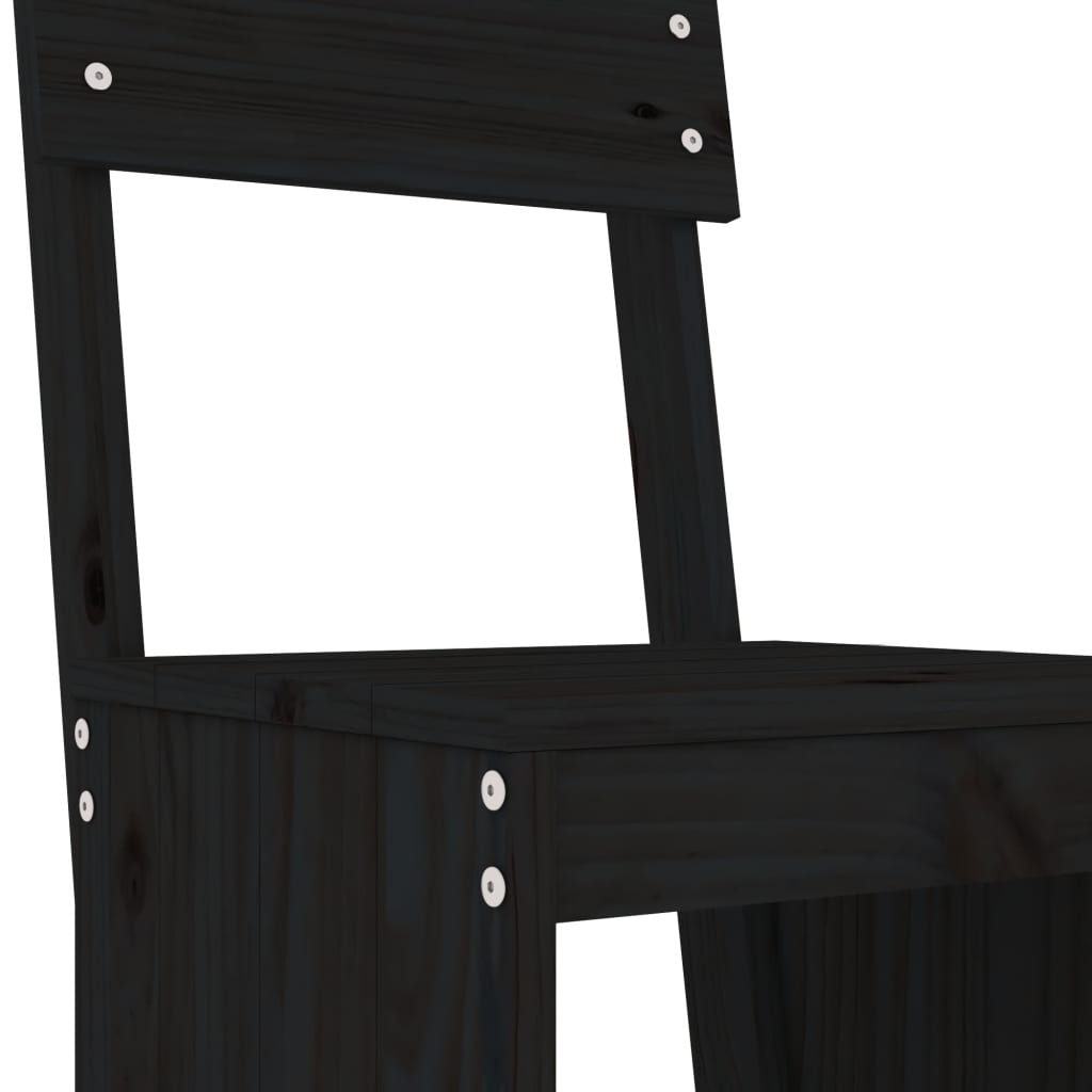 vidaXL Sodo baro baldų komplektas, 3 dalių, juodas, pušies masyvas
