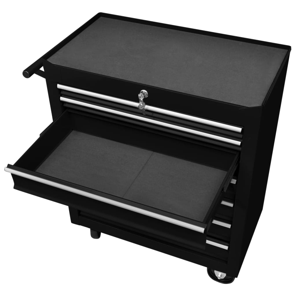 vidaXL Dirbtuvės įrankių vežimėlis, juodos spalvos, 7 stalčiai