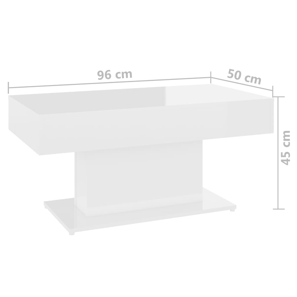 vidaXL Kavos staliukas, baltos spalvos, 96x50x45cm, MDP, blizgus