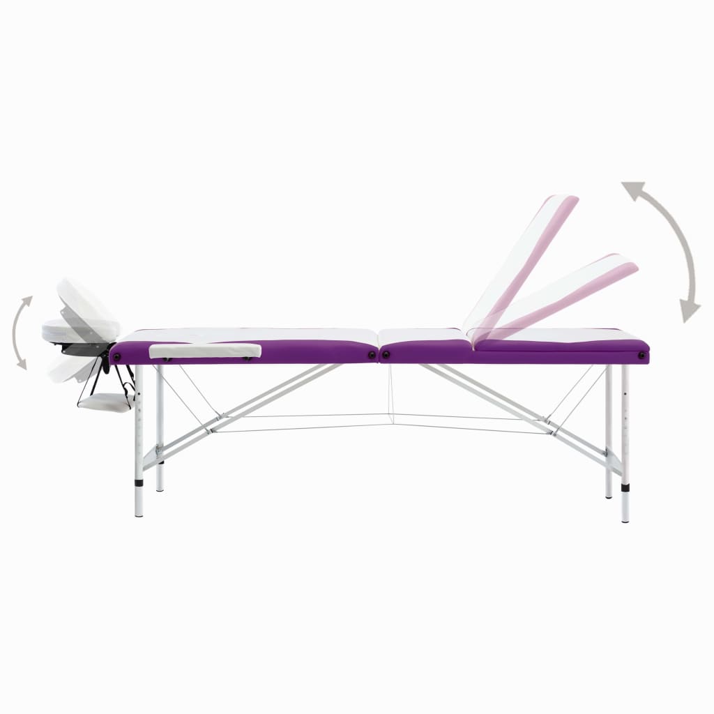 vidaXL Sulankstomas masažo stalas, baltas/violetinis, aliuminis, 3zonų
