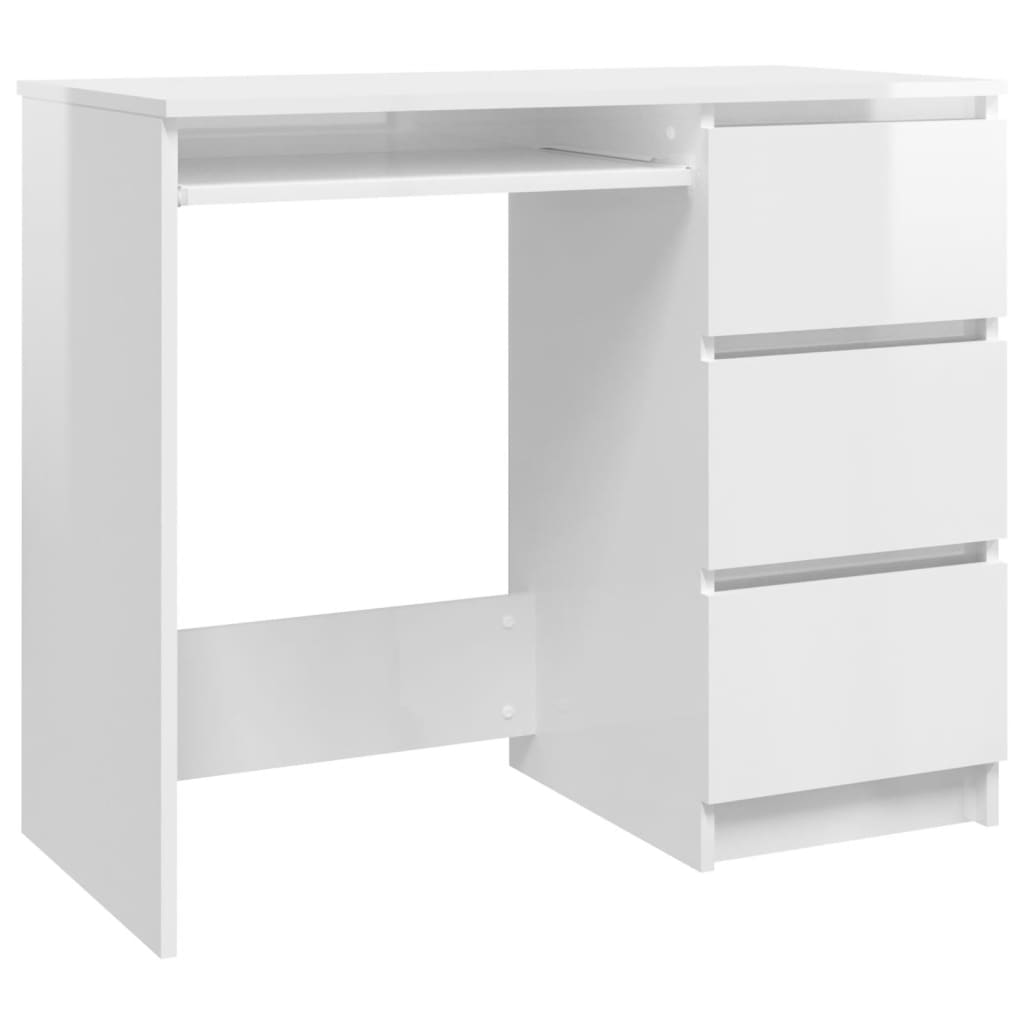 vidaXL Rašomasis stalas, baltos spalvos, 90x45x76cm, MDP, ypač blizgus