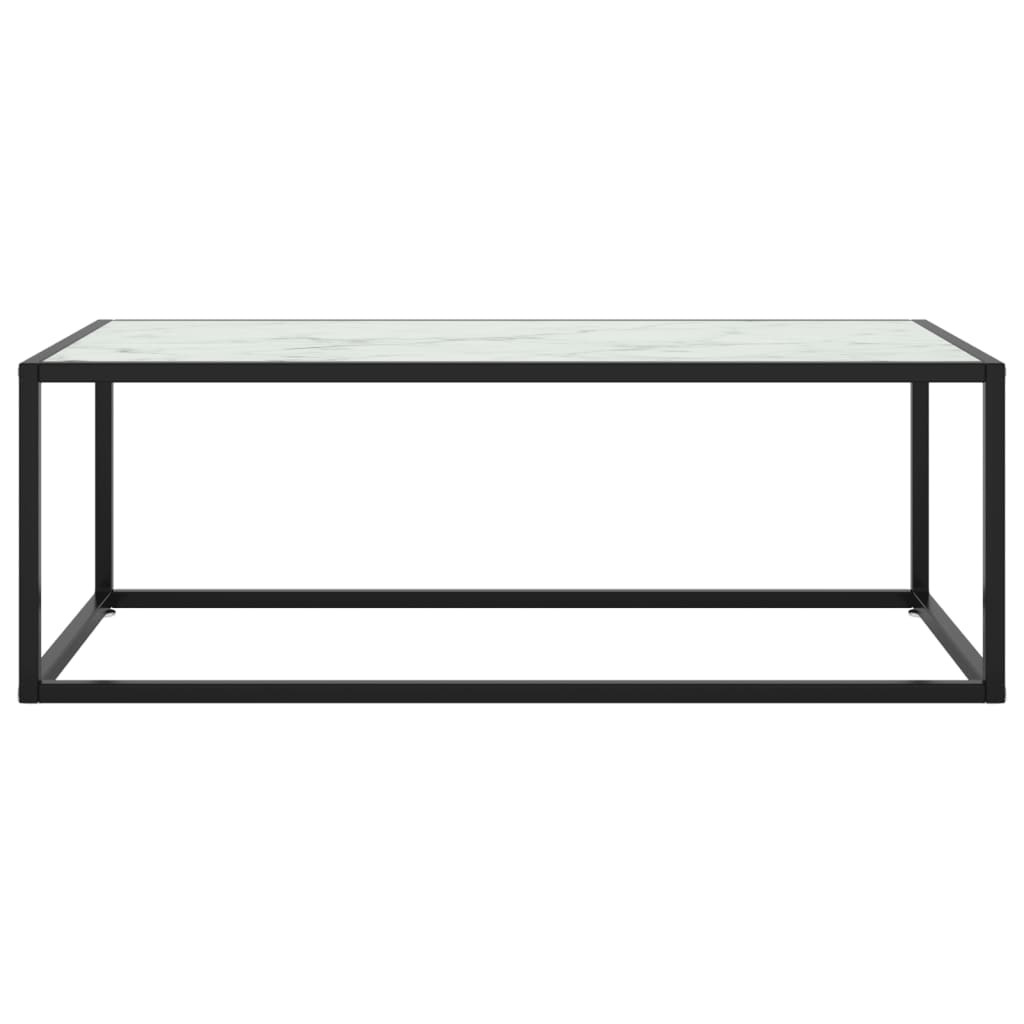 vidaXL Kavos staliukas su balto marmuro stiklu, juodas, 100x50x35cm