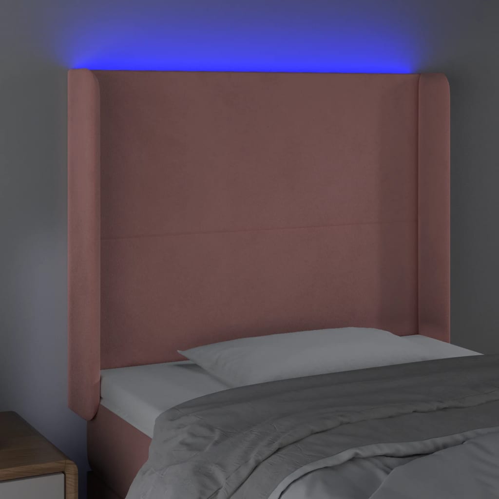 vidaXL Galvūgalis su LED, rožinės spalvos, 93x16x118/128cm, aksomas