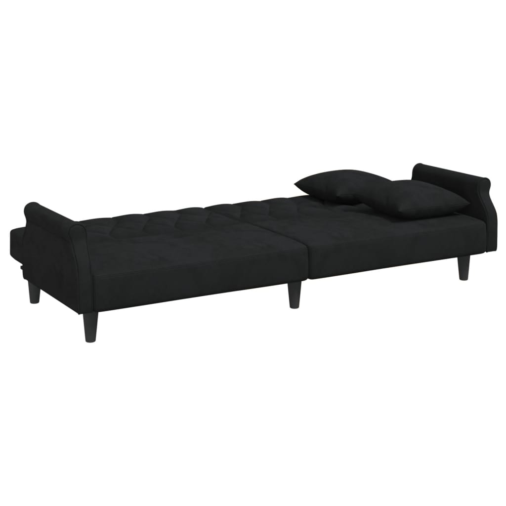 vidaXL Dvivietė sofa-lova su pagalvėmis ir pakoja, juoda, aksomas