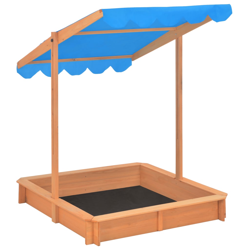 vidaXL Smėlio dėžė su reguliuojamu stogeliu, mėlyna, eglės mediena